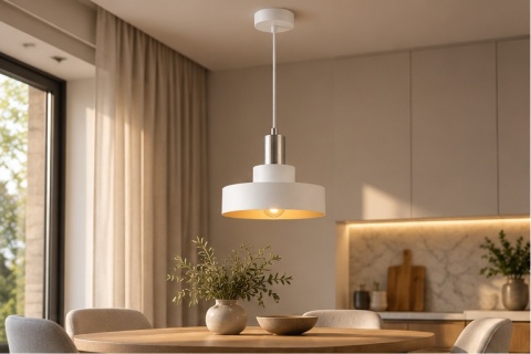 Lampa wisząca 1xE27 GIZA WHITE/SILVER