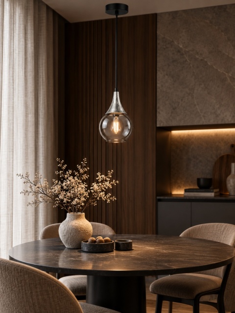 Lampa wisząca 1xE27 LACRIMA SMOKY/SILVER