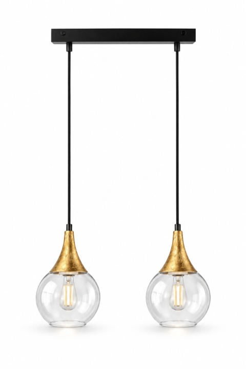 Lampa wisząca 2xE27 LACRIMA CLEAR BLACK/GOLD