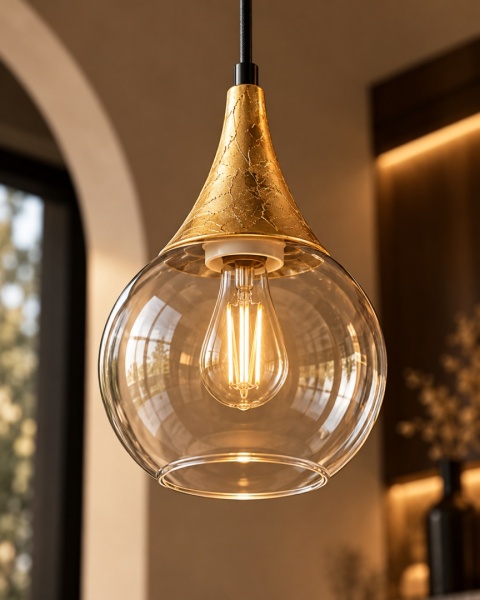 Lampa wisząca 2xE27 LACRIMA CLEAR BLACK/GOLD