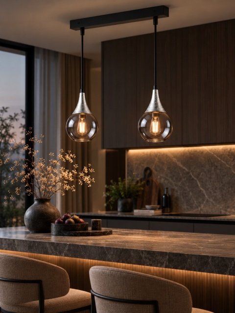 Lampa wisząca 2xE27 LACRIMA SMOKY/SILVER