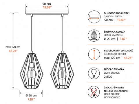 Lampa wisząca 2xE27 LEX WHITE