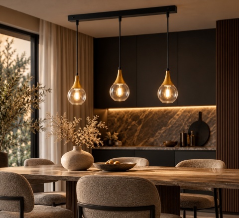 Lampa wisząca 3xE27 LACRIMA CLEAR BLACK/GOLD