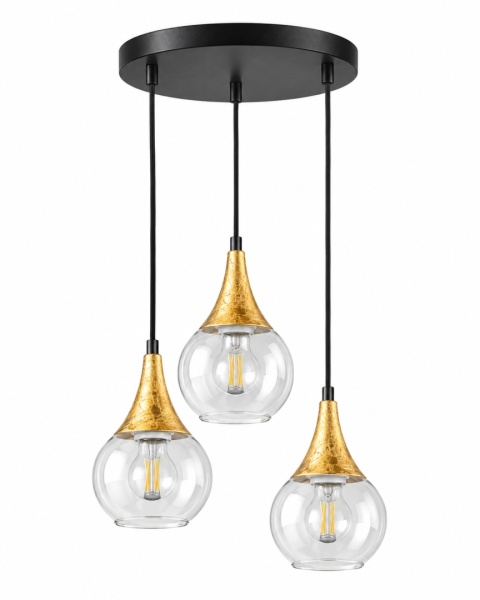 Lampa wisząca 3xE27 LACRIMA CLEAR BLACK/GOLD