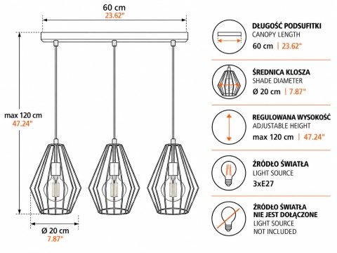 Lampa wisząca 3xE27 LEX GOLD