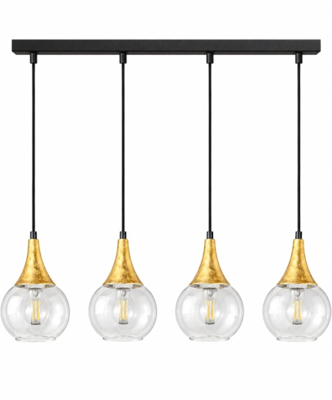Lampa wisząca 4xE27 LACRIMA CLEAR BLACK/GOLD