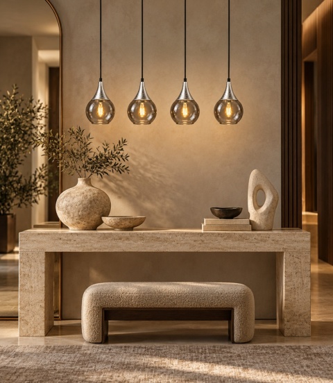 Lampa wisząca 4xE27 LACRIMA SMOKY/SILVER