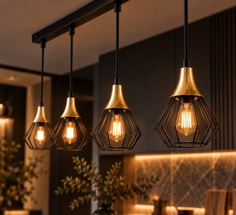 Lampa wisząca 4xE27 SELENE BLACK/GOLD