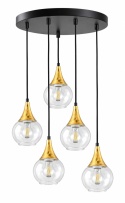 Lampa wisząca 5xE27 LACRIMA CLEAR BLACK/GOLD