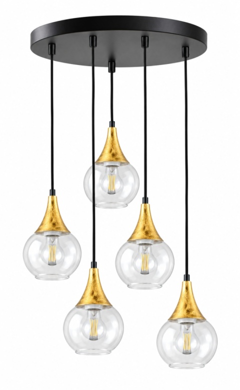 Lampa wisząca 5xE27 LACRIMA CLEAR BLACK/GOLD