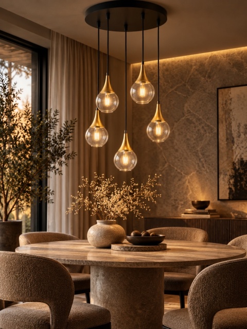 Lampa wisząca 5xE27 LACRIMA CLEAR BLACK/GOLD