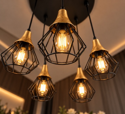 Lampa wisząca 5xE27 SELENE BLACK/GOLD