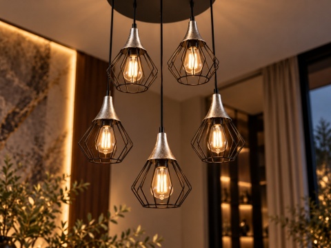 Lampa wisząca 5xE27 SELENE BLACK/SILVER