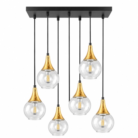 Lampa wisząca 6xE27 LACRIMA CLEAR BLACK/GOLD