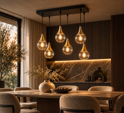 Lampa wisząca 6xE27 LACRIMA CLEAR BLACK/GOLD