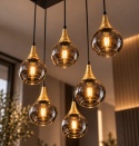 Lampa wisząca 6xE27 LACRIMA SMOKY BLACK/GOLD