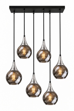 Lampa wisząca 6xE27 LACRIMA SMOKY BLACK/SILVER
