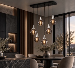 Lampa wisząca 6xE27 LACRIMA SMOKY BLACK/SILVER