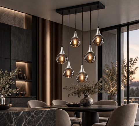 Lampa wisząca 6xE27 LACRIMA SMOKY BLACK/SILVER