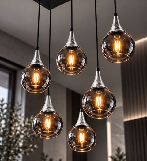 Lampa wisząca 6xE27 LACRIMA SMOKY BLACK/SILVER