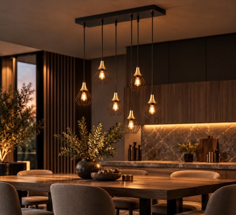Lampa wisząca 6xE27 SELENE BLACK/GOLD