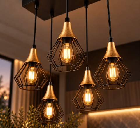 Lampa wisząca 6xE27 SELENE BLACK/GOLD