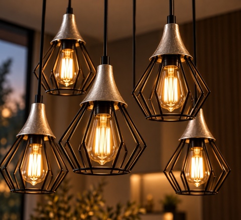 Lampa wisząca 6xE27 SELENE BLACK/SILVER