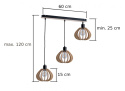 Lampa wisząca 3xE27 NICOLET NATURAL AND BLACK 825