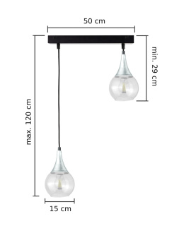 Lampa wisząca 2xE27 LACRIMA CLEAR BLACK/SILVER