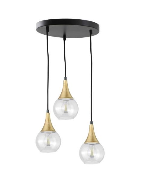 Lampa wisząca 3xE27 LACRIMA CLEAR BLACK/GOLD