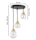 Lampa wisząca 3xE27 LACRIMA CLEAR BLACK/GOLD