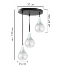 Lampa wisząca 3xE27 LACRIMA CLEAR BLACK/SILVER