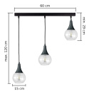 Lampa wisząca 3xE27 LACRIMA CLEAR BLACK