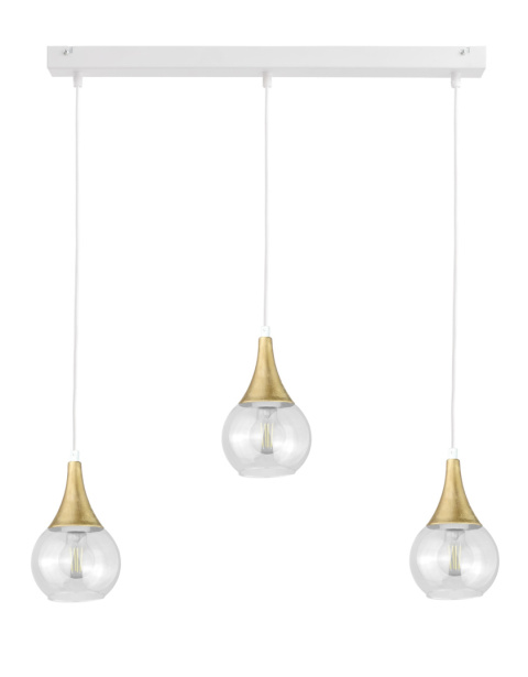 Lampa wisząca 3xE27 LACRIMA CLEAR WHITE/GOLD