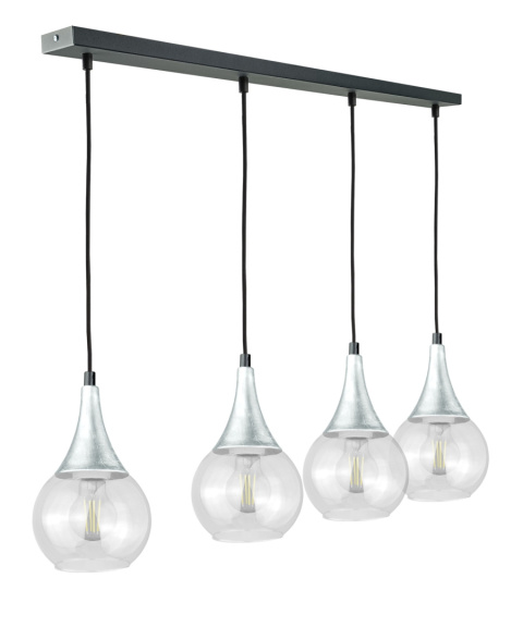 Lampa wisząca 4xE27 LACRIMA CLEAR BLACK/SILVER