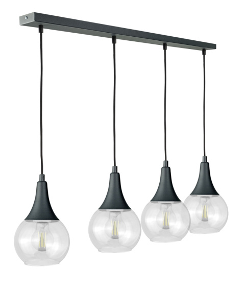 Lampa wisząca 4xE27 LACRIMA CLEAR BLACK