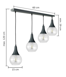 Lampa wisząca 4xE27 LACRIMA CLEAR BLACK