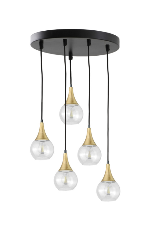 Lampa wisząca 5xE27 LACRIMA CLEAR BLACK/GOLD