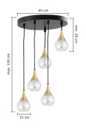 Lampa wisząca 5xE27 LACRIMA CLEAR BLACK/GOLD