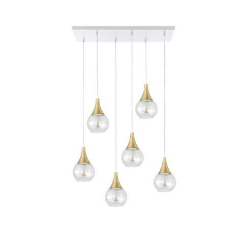 Lampa wisząca 6xE27 LACRIMA CLEAR WHITE/GOLD